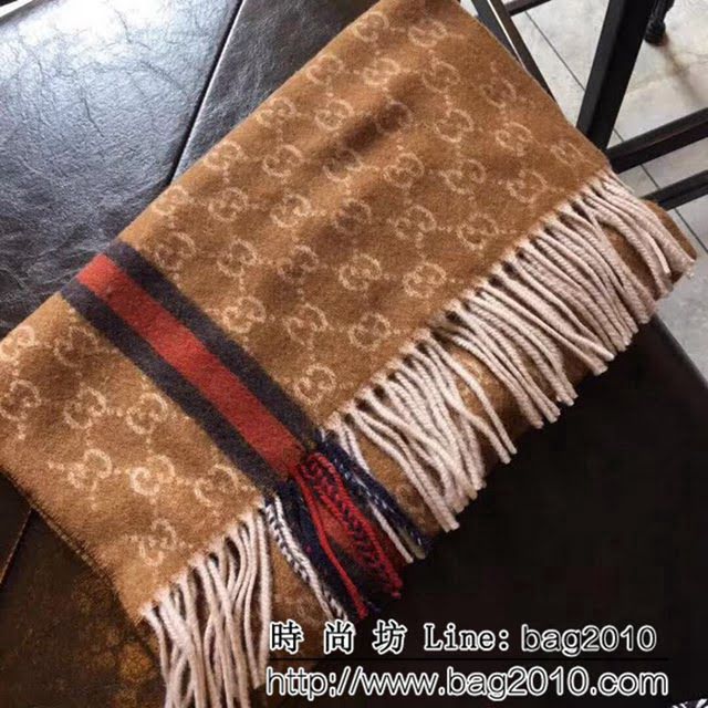 GUCCI古馳2018最新款原單 經典LOGO提花風格羊絨長巾 LLWJ6688